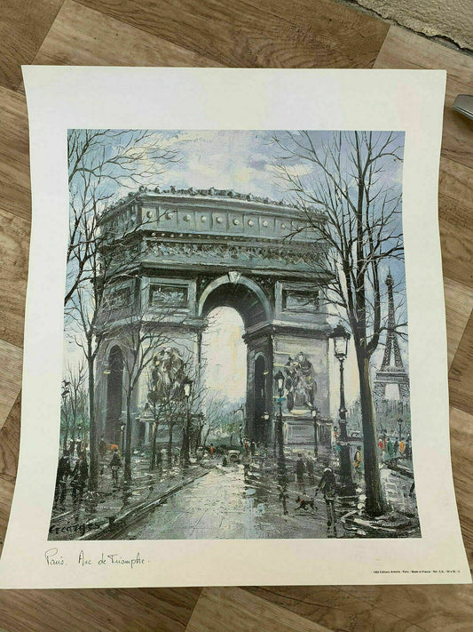 Vintage French Paris Arc de Triomphe Print Monument Poster 44x52cm 15071914 Fleamarketfrance