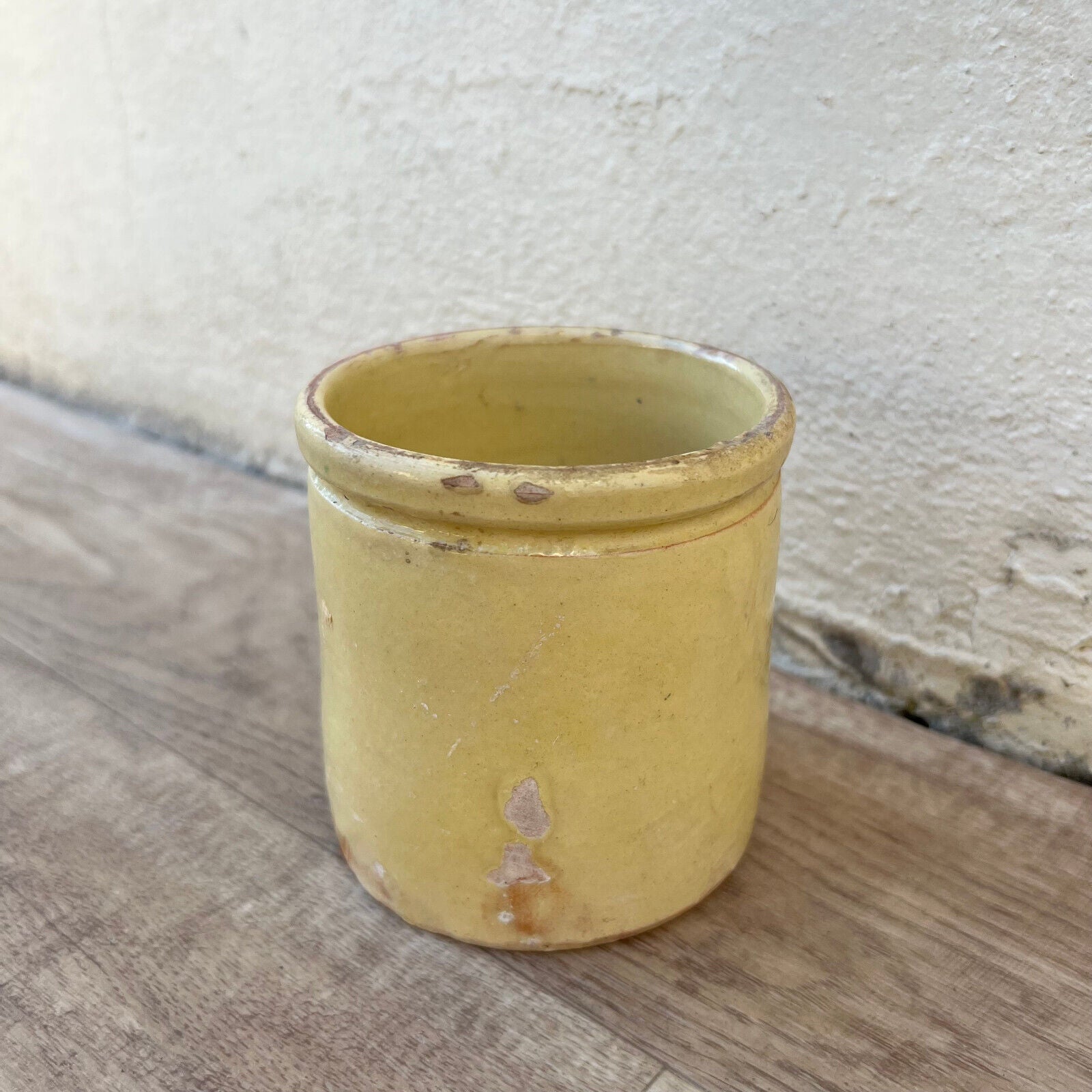 Handmade Glazed Yellow Antique French Confit Jam Pot Small Terracotta 1409249 - Fleamarketfrance