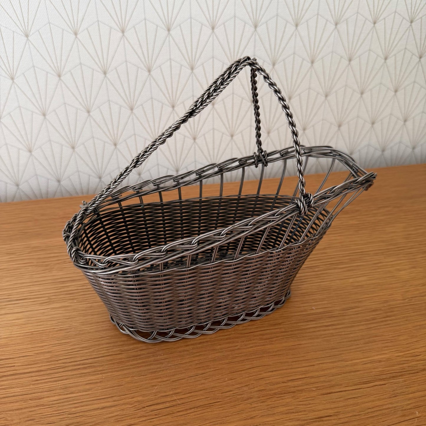 French Silver Plated Basket Wine Bottle Holder Serving Tray Vintage 1302263 Handmade