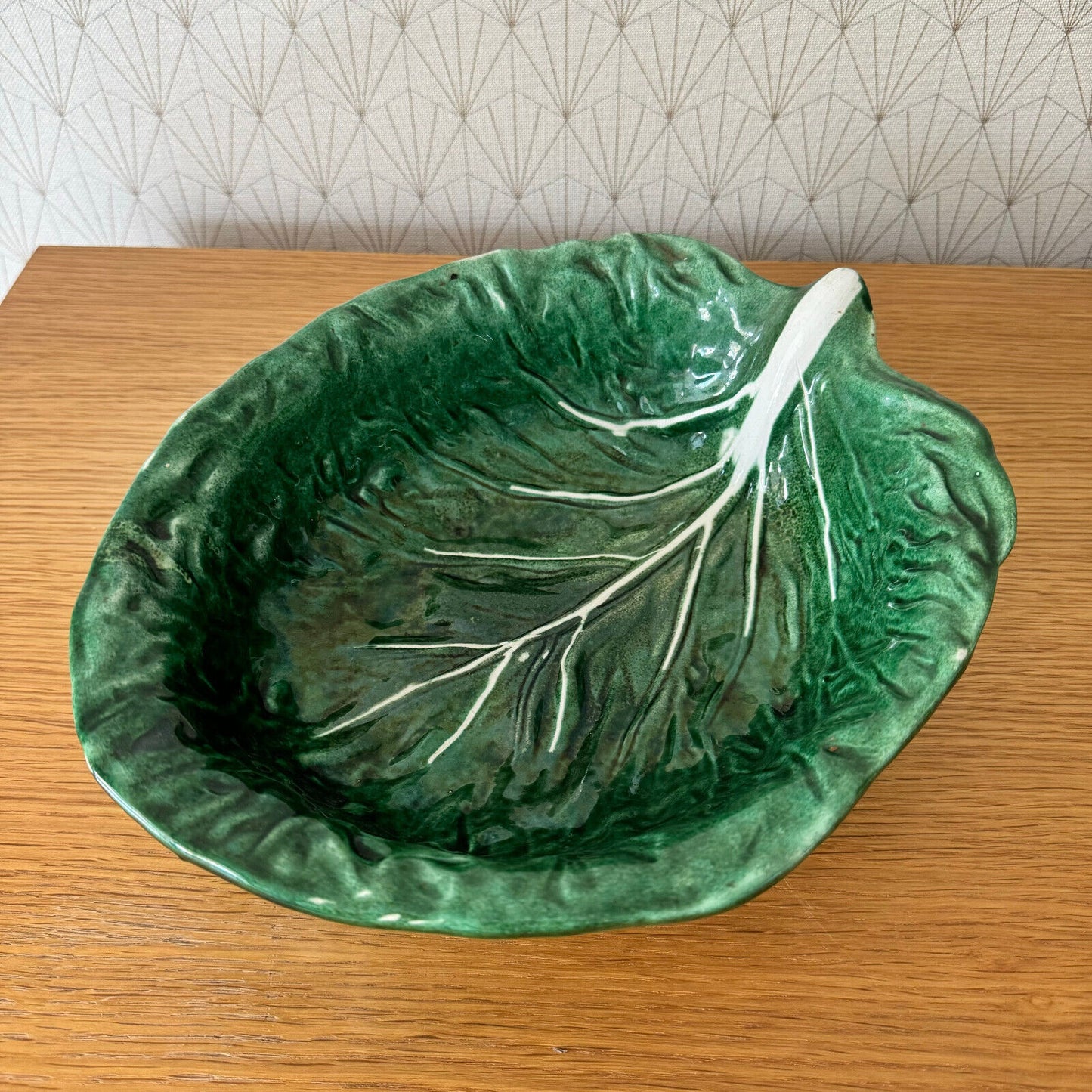 French Green Cabbage Majolica Gerber Prestige Paris fruit bowl 08052416 - Fleamarketfrance