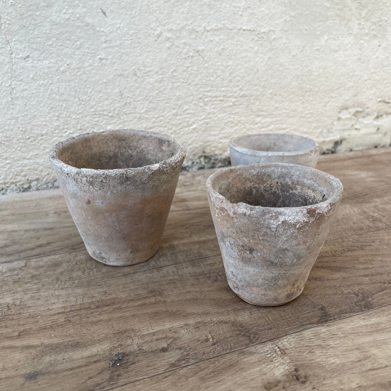 Vintage French Lot of 3 Terracotta Pots Planter Flowers 1403255 Fleamarketfrance