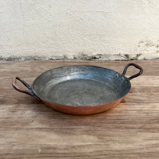 Vintage French round casserole/au Gratin pan lined copper 7" 1709226 - Fleamarketfrance