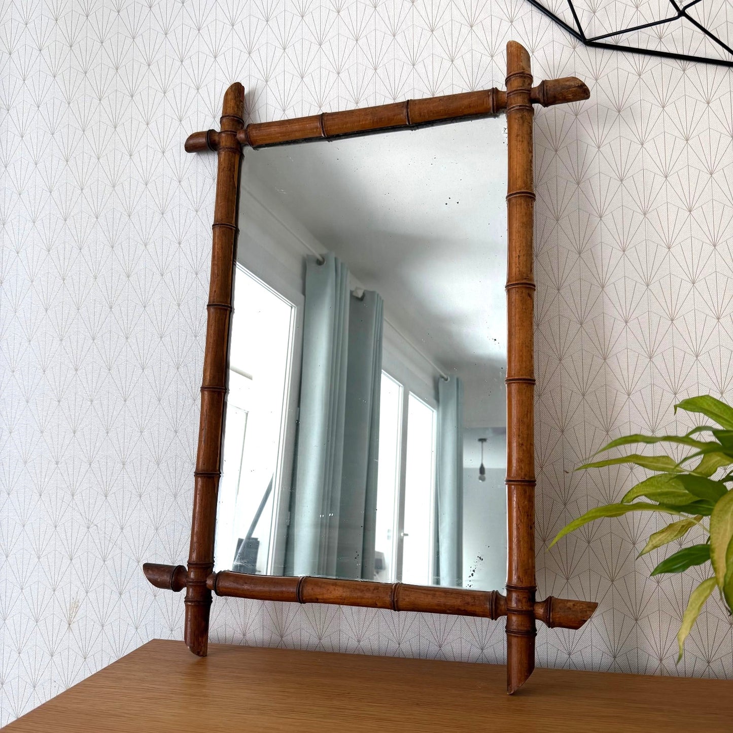 French Faux Bamboo Mirror Vintage Wood Frame Wall Mount 22x31" 10062613