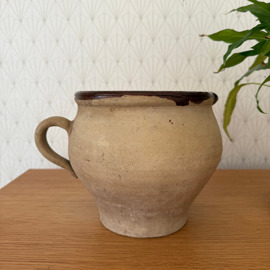 Antique French Stoneware Pitcher Brown Glazed Country Pottery Jug 6.5" 09022514 Unmarked