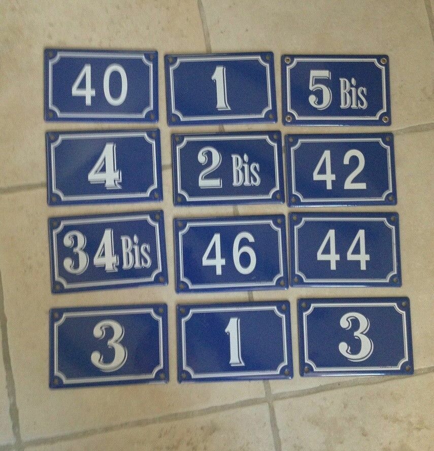 French Enamel House Numbers Blue White Vintage Street Door Signs 4 Unbranded