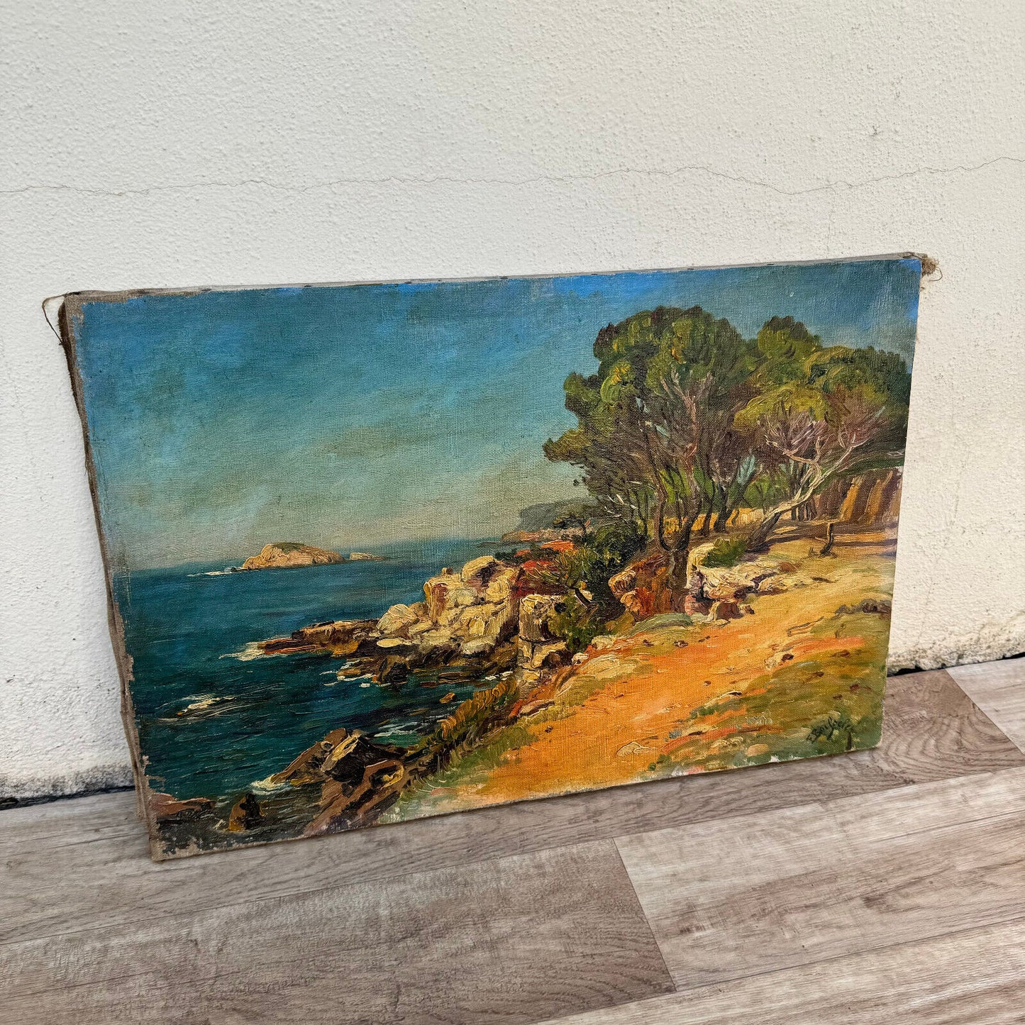 VINTAGE FRENCH OIL PAINTING  provencal riviera landscape SIGNED 07062410 - Fleamarketfrance