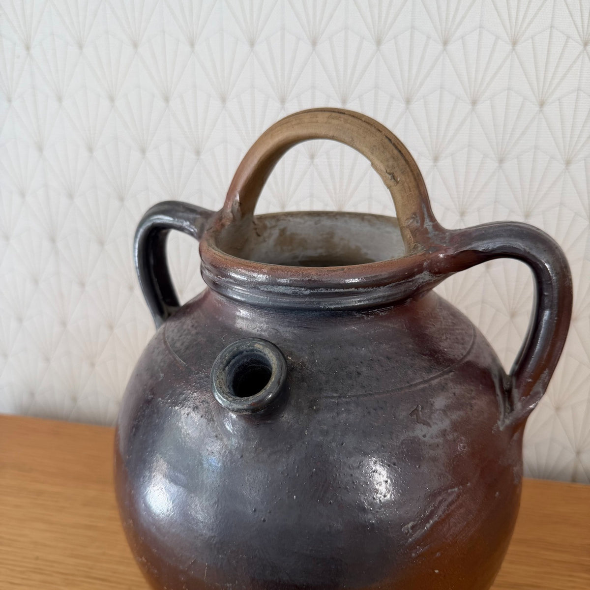 Antique French Stoneware Jug Handmade Earthenware Pitcher Pottery 04092617