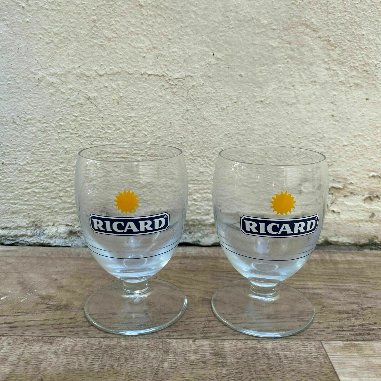 Vintage French Ricard Pastis Glasses Sunburst Logo Set of 2 1103232 Ricard