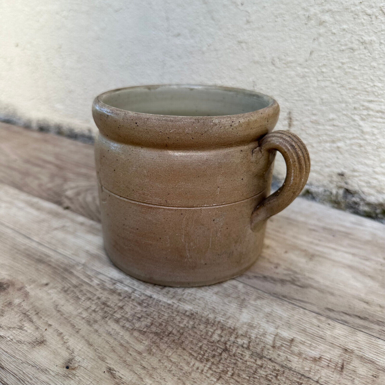 FRENCH VINTAGE confit jug mug cup glazed brown grey 01112322 - Fleamarketfrance