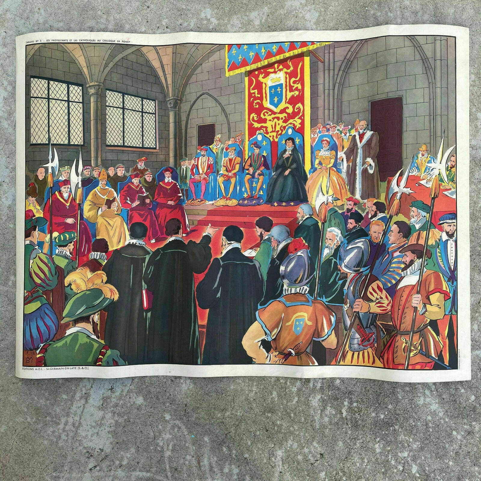 Vintage French School Poster Medieval History Double-Sided Educational 05112120 Fleamarketfrance