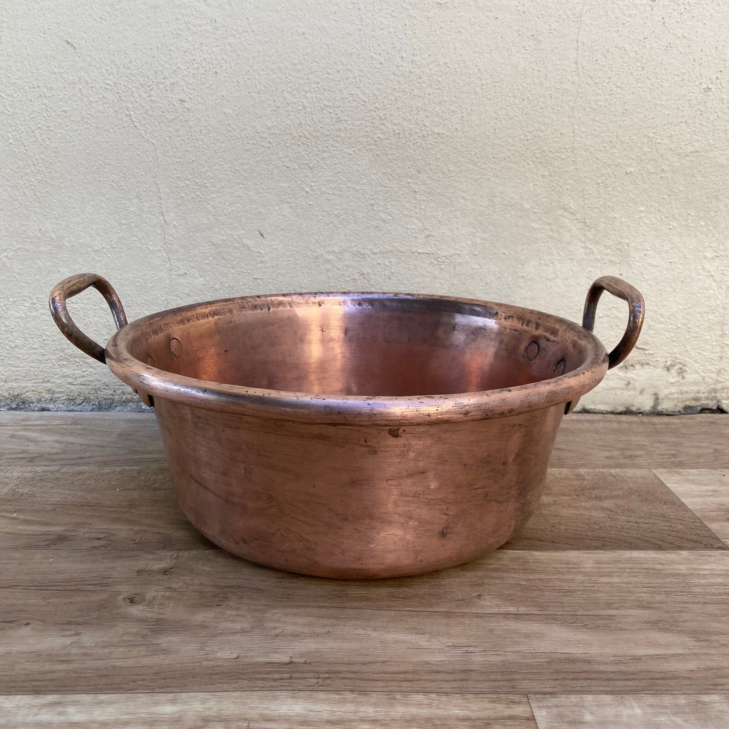 Vintage French Copper Jam Pan Rounded Rim Bronze Handles 29032513