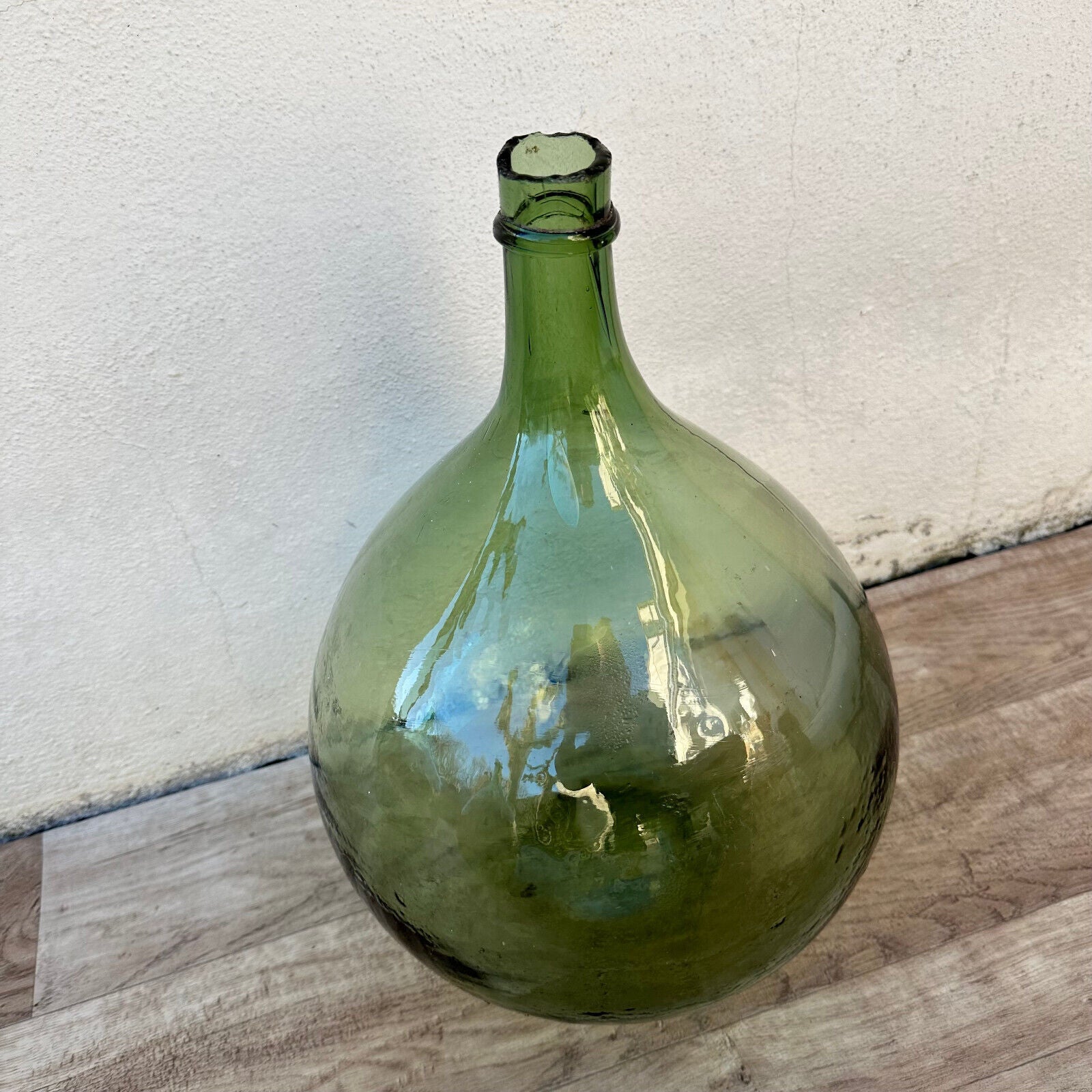 Old French Green Dame Jeanne Demi John Carboy Bottle bonbonne BLOWN 15" 22022312 - Fleamarketfrance