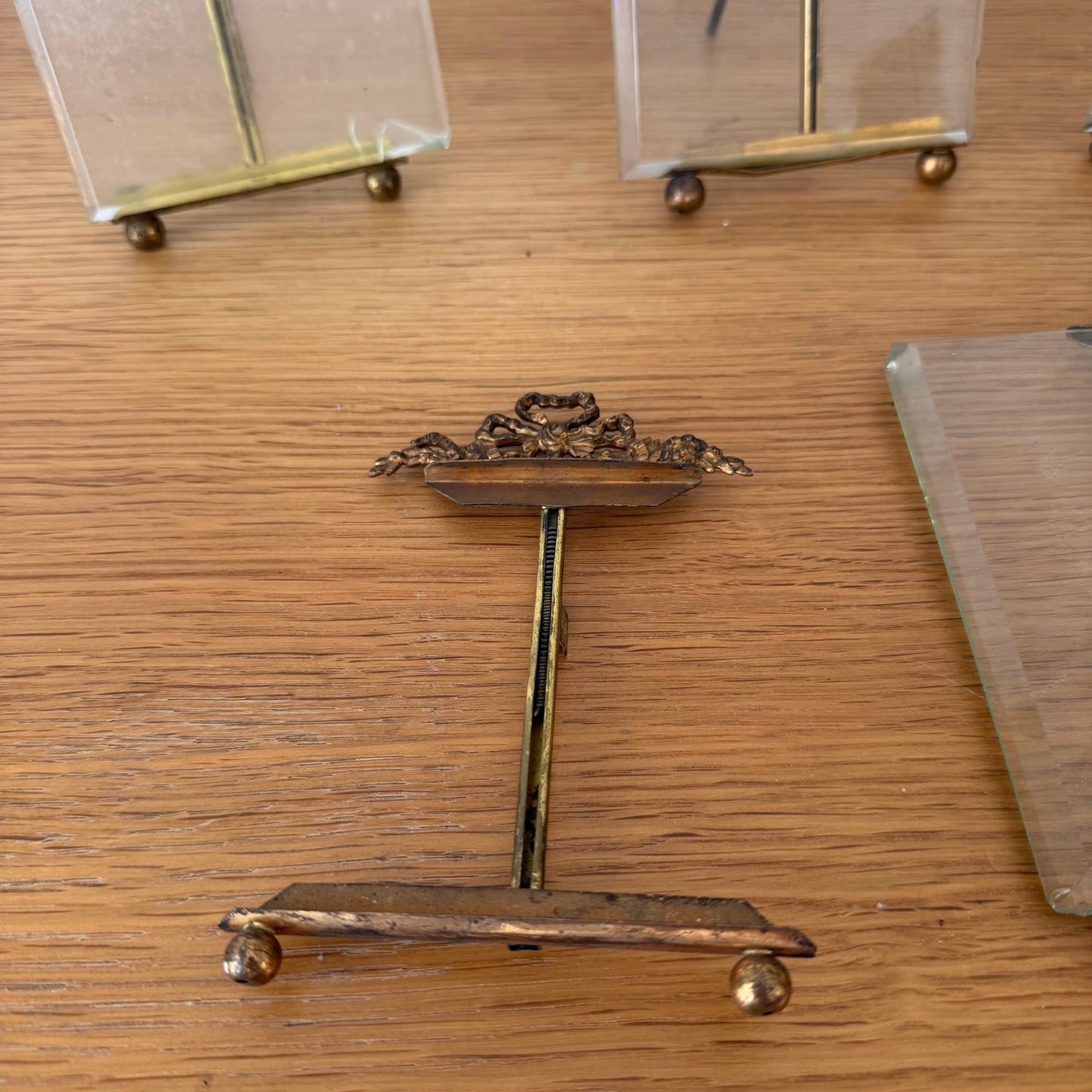 Set of 5 Vintage Brass Glass Display Frames Picture Stands 10062612