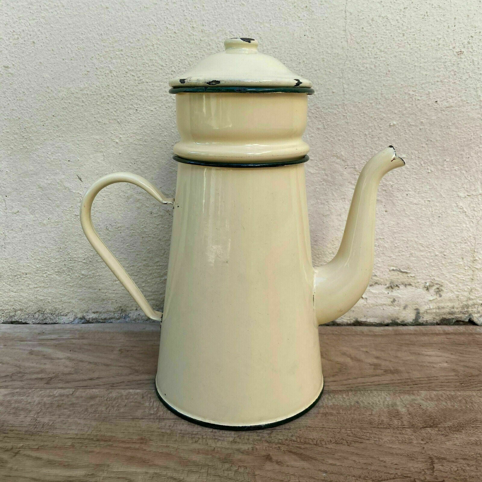 Vintage French Enamelware enameled yellow beige Enamel Coffee Pot 2808209 - Fleamarketfrance