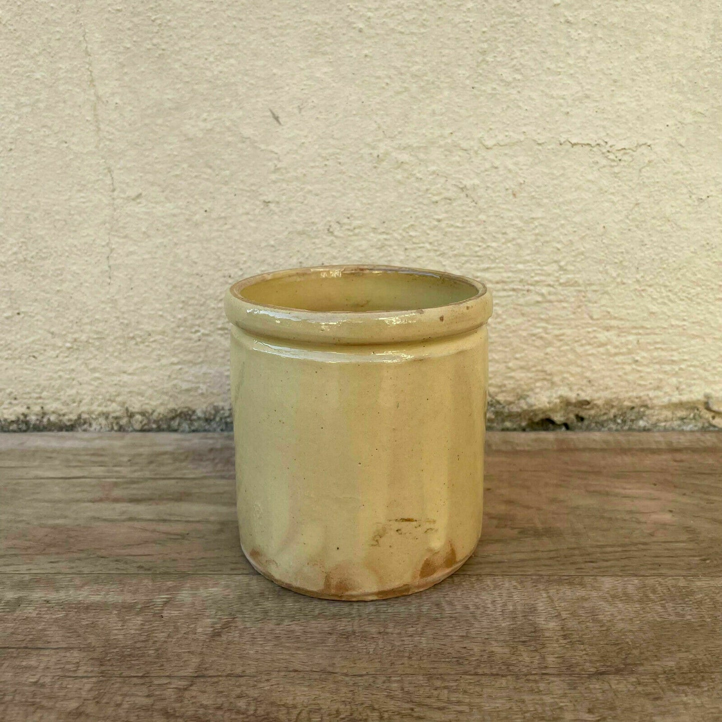 HANDMADE GLAZED YELLOW ANTIQUE FRENCH CONFIT POT SMALL TERRACOTTA 1610214 - Fleamarketfrance