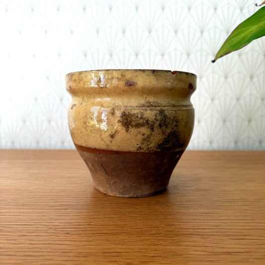 HANDMADE GLAZED YELLOW ANTIQUE FRENCH CONFIT JAM POT SMALL TERRACOTTA 0809254 Unmarked