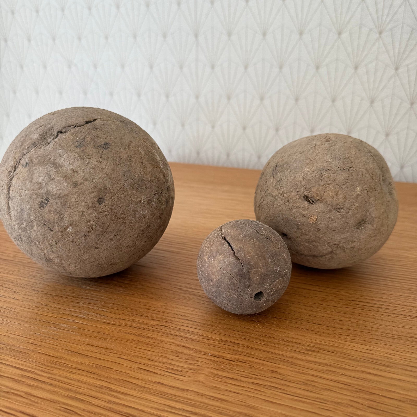 Antique Wooden Balls French Farmhouse Primitive Decor Set of 3 09022510 Unbranded
