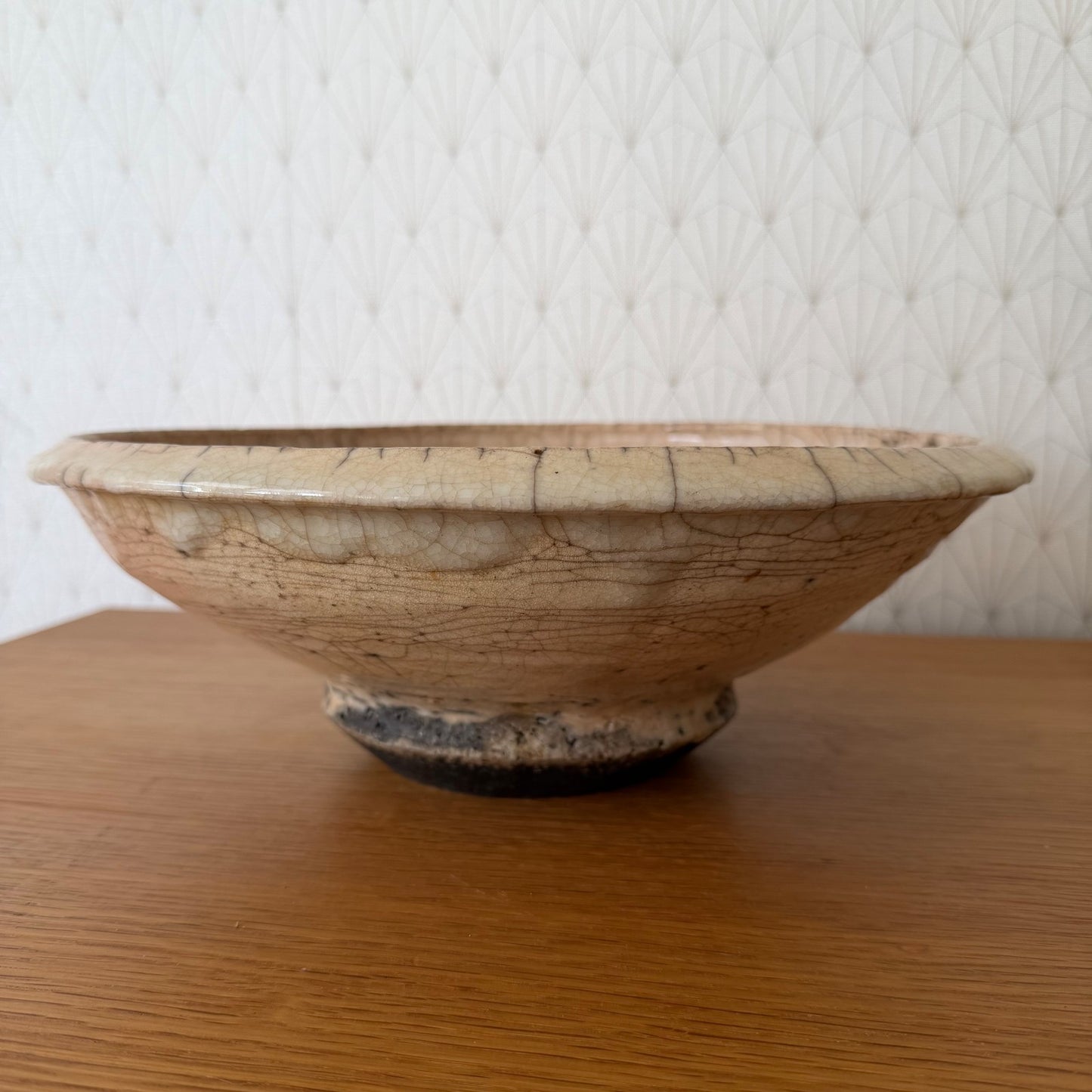 Antique French Crackle Ware Ceramic Pottery Bowl 13" Footed 15062610
