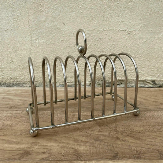 VINTAGE CUTE METAL silver plated toast rack from france 7" 0807215 - Fleamarketfrance