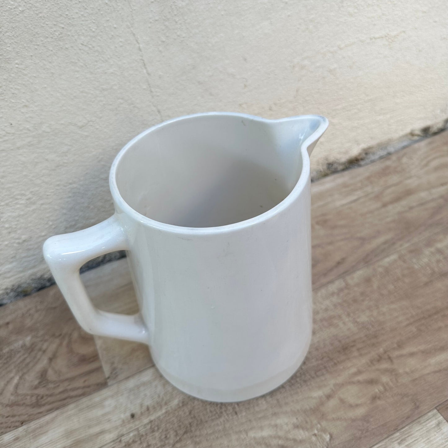 Vintage French Enamel Pitcher White Water Jug Digoin Sarreguemines 0703253 Fleamarketfrance
