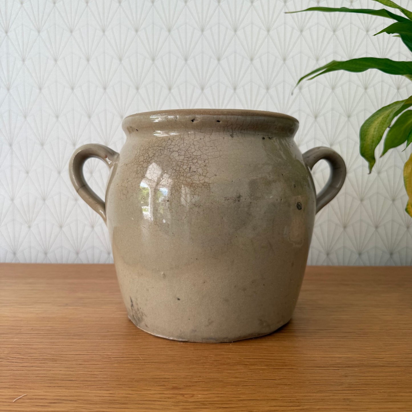 Handmade Glazed Grey Vintage French Confit Grease Pot Stoneware  23072511