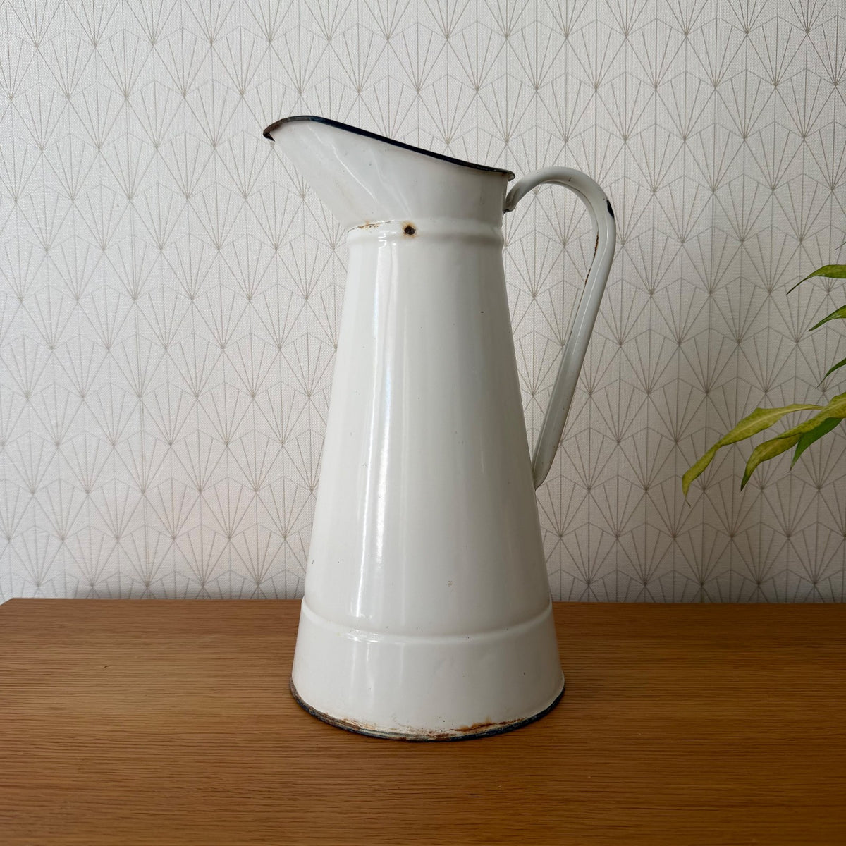 French Enamel Pitcher Vintage White Jug Water Enameled 14.6" 07082610 Unbranded