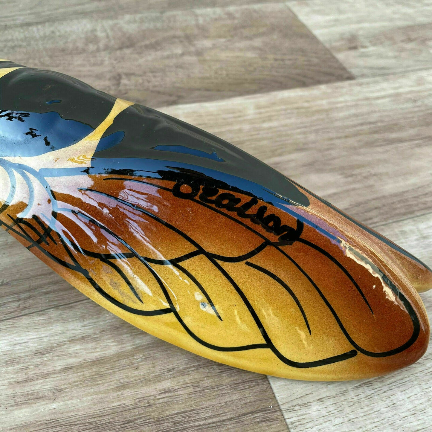 Vintage French Majolica Cicada Wall Pocket Vase Provence 1960s 27122021 Unmarked