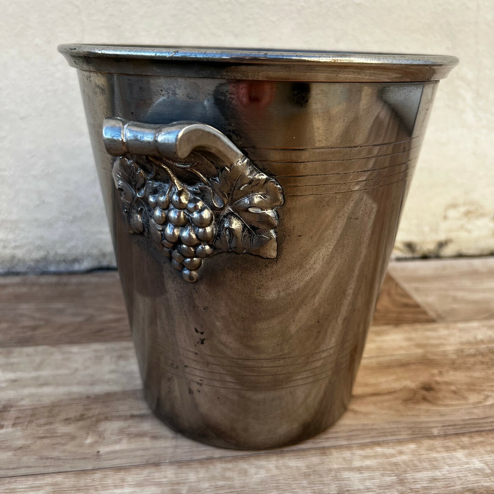 French Champagne Bucket Silverplate Ice Cooler Grape Handles Vintage 1002225 Unbranded