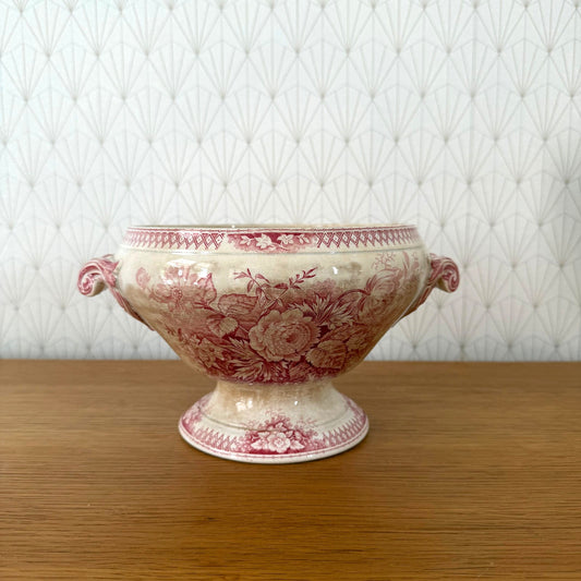Antique French Sarreguemines Jardiniere Footed Ceramic Bowl Red 1408264 Fleamarketfrance