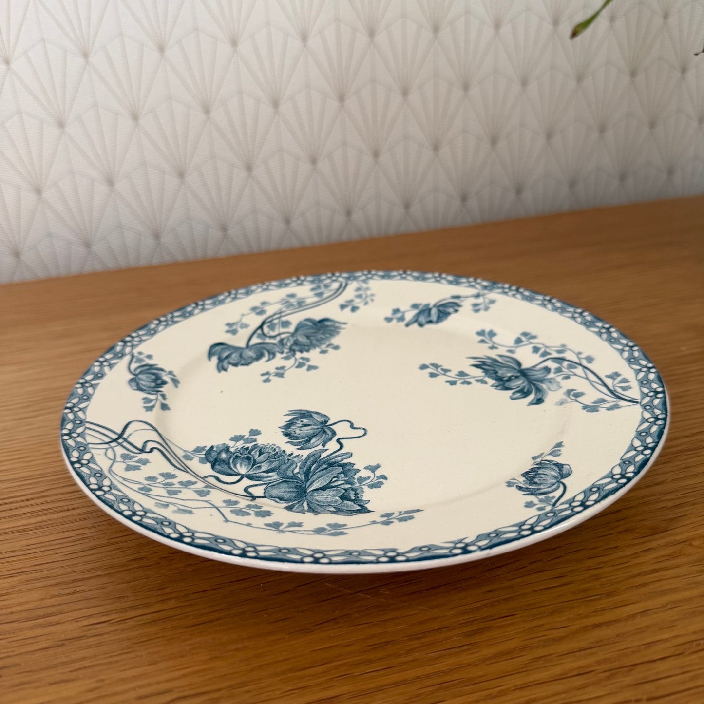 French Blue White Transferware Compote Sarreguemines Ceramic Dish 111257 sarreguemines