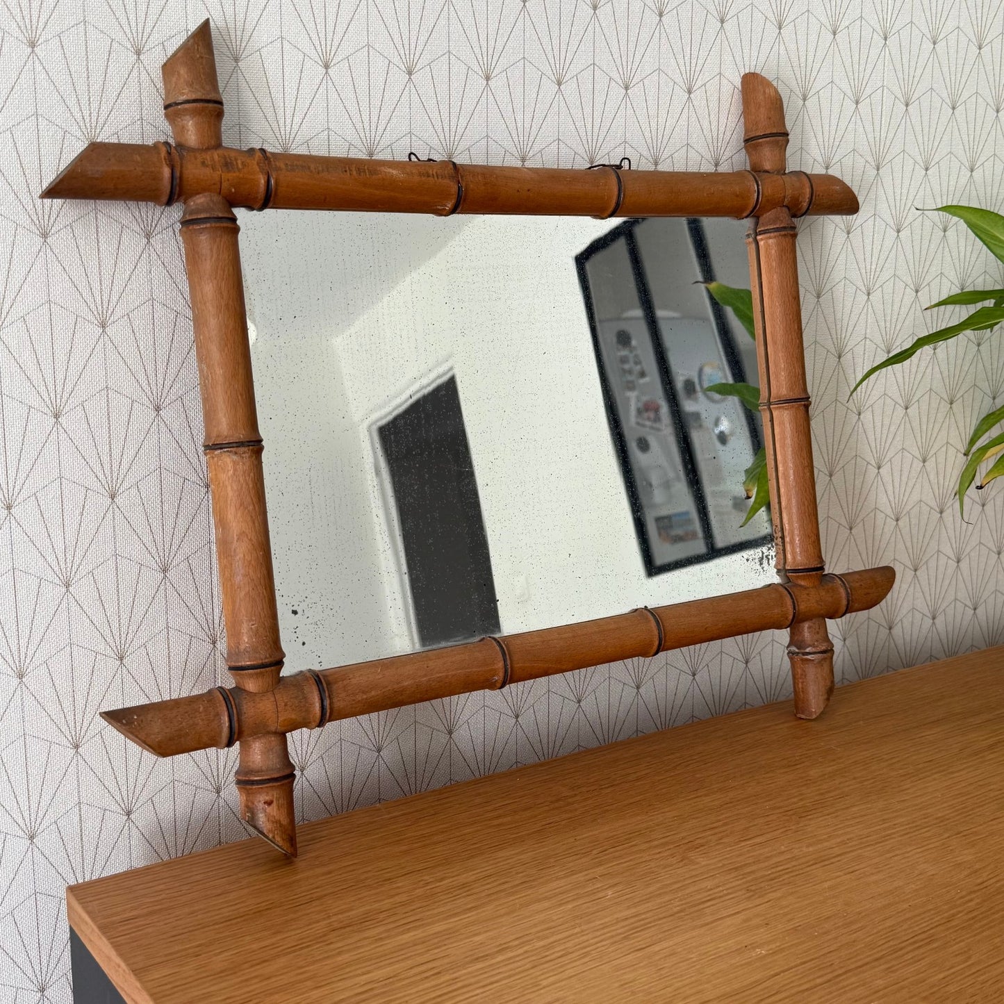 Vintage French wood faux bamboo  WALL-HANGING MIRROR 03072514