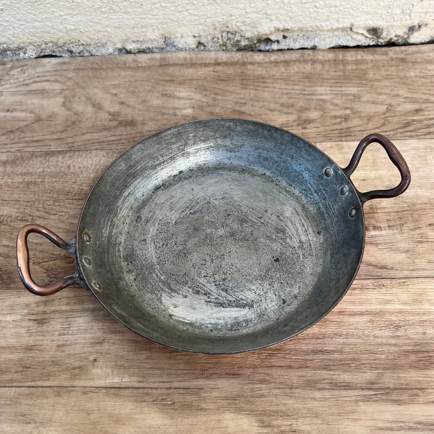 Vintage French round casserole/au Gratin pan lined copper 7" 1709226 - Fleamarketfrance