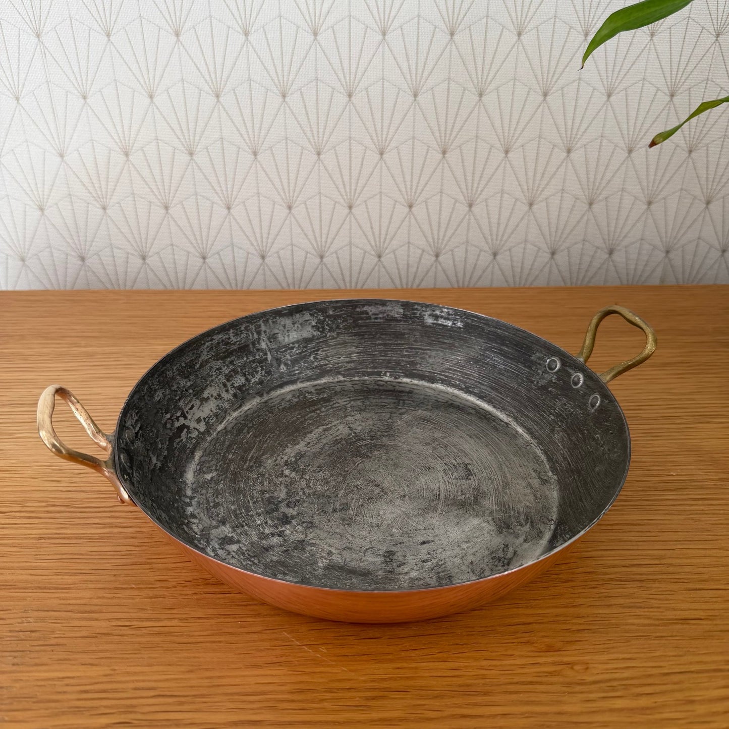 Vintage French round au Gratin pan lined copper 9 1/2"  HAVARD 111258