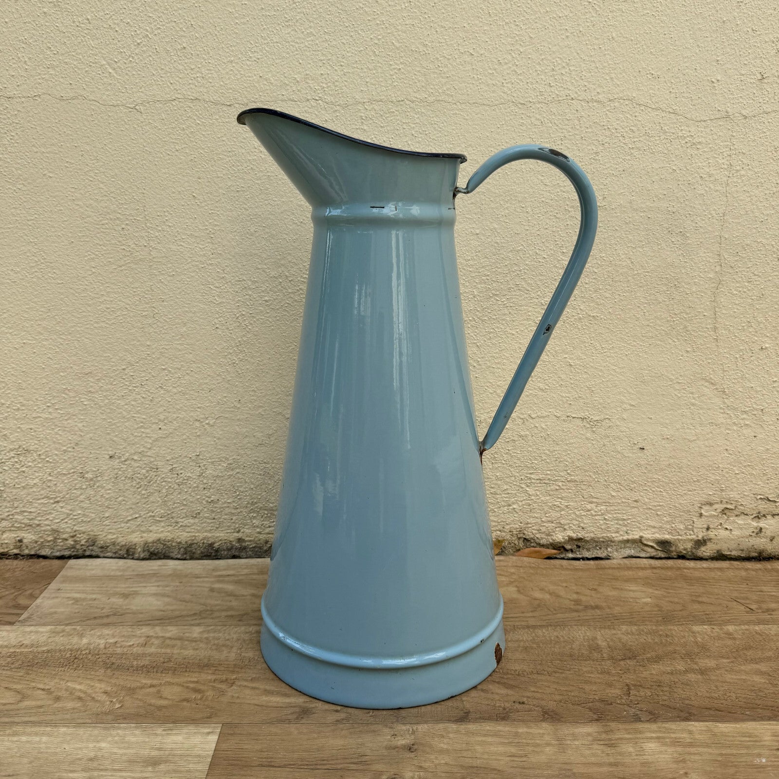 Vintage Enamel pitcher jug water enameled blue 13082512* Fleamarketfrance
