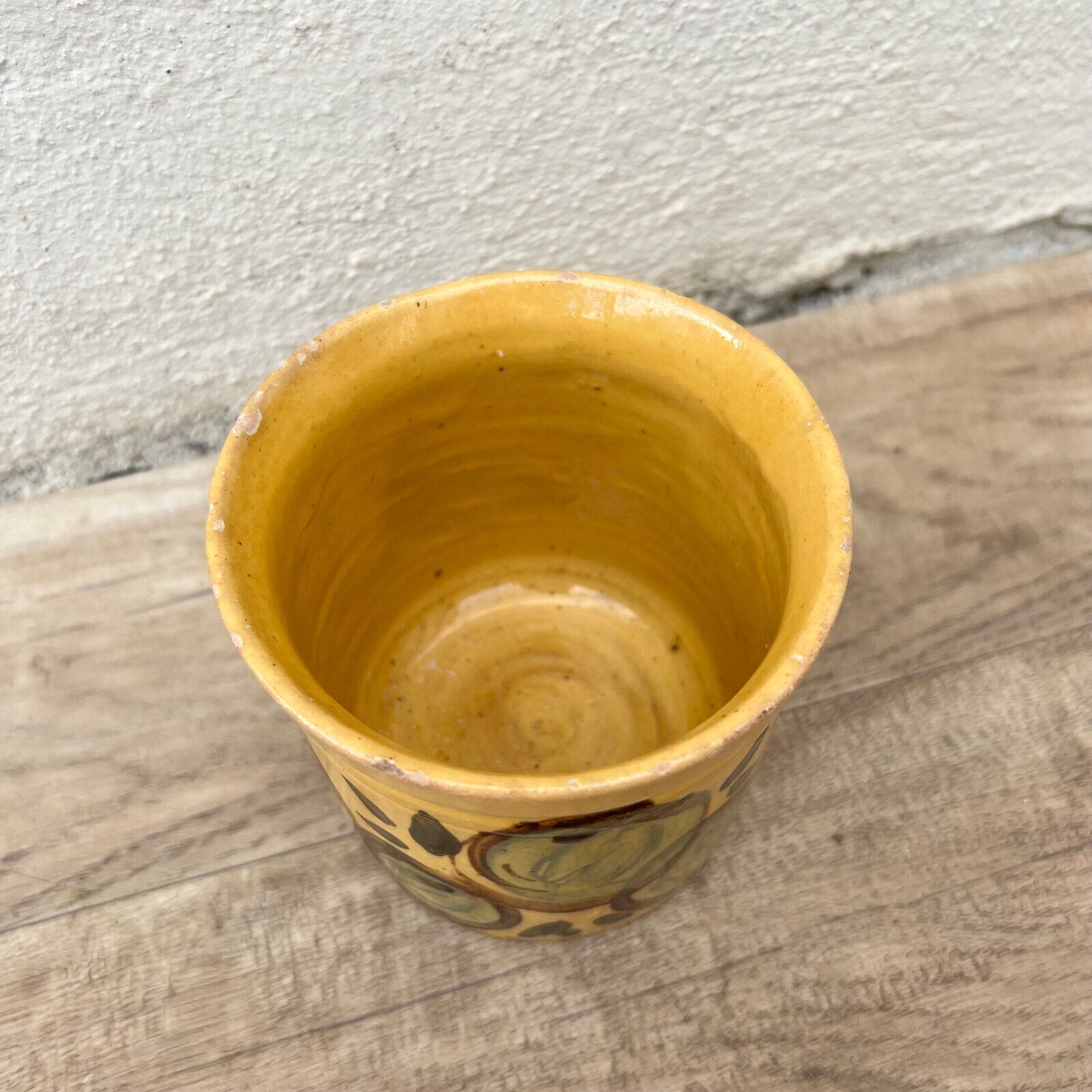 HANDMADE GLAZED YELLOW ANTIQUE FRENCH CONFIT JAM POT TERRACOTTA 0210228 - Fleamarketfrance