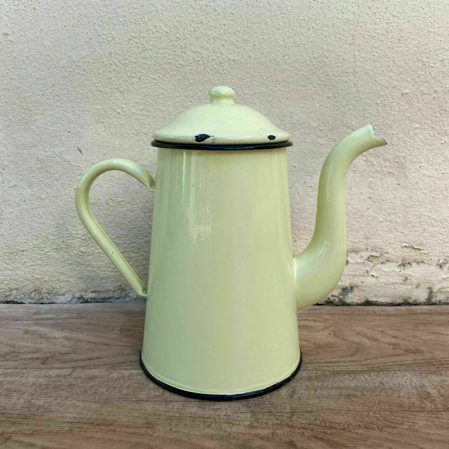 French Enamel Coffee Pot Vintage Yellow Green Enamelware Cafetiere 2808211 Fleamarketfrance