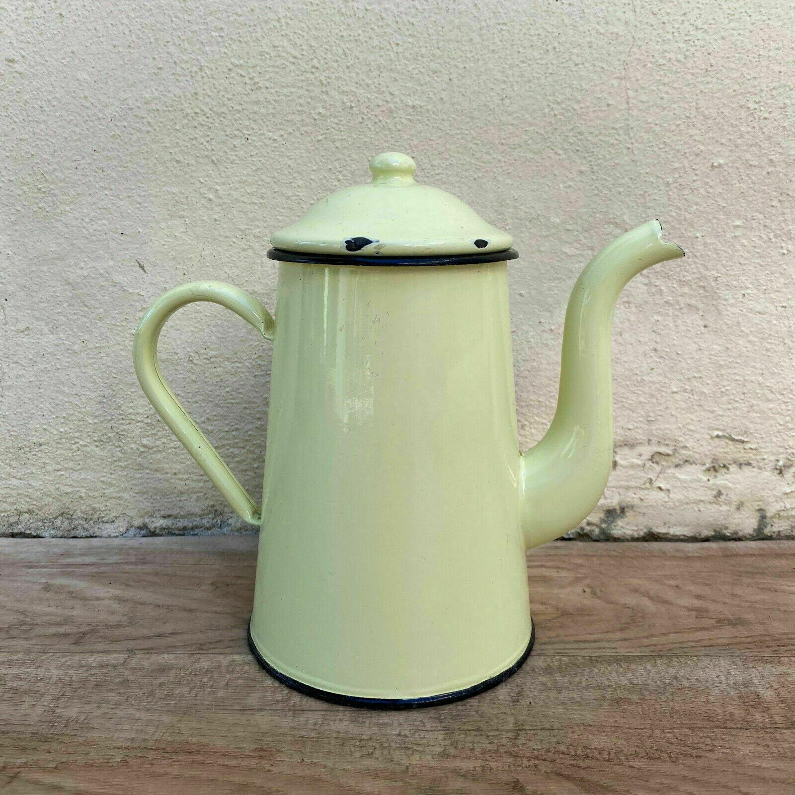 French Enamel Coffee Pot Vintage Yellow Green Enamelware Cafetiere 2808211 Fleamarketfrance