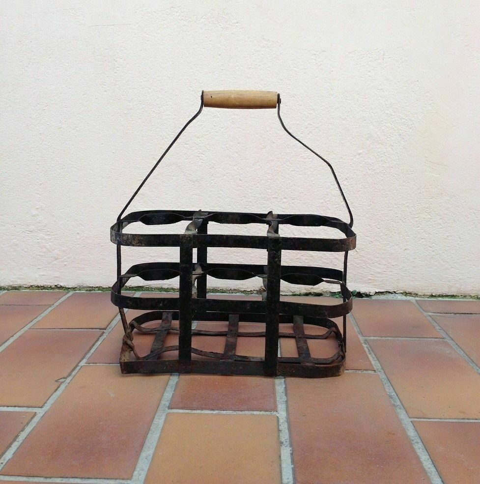 Vintage French Wine Bottle Carrier Zinc Metal Basket Rack 6 Bottles 6 french