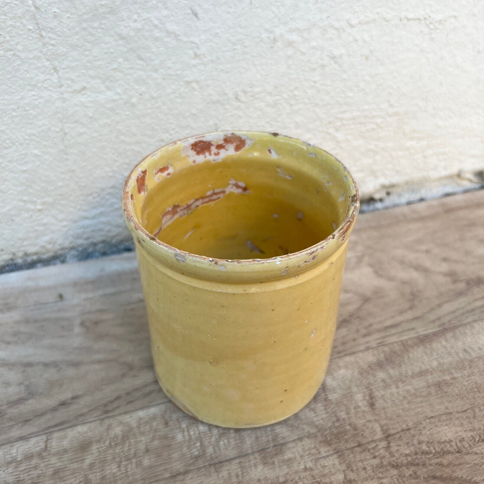 HANDMADE GLAZED YELLOW ANTIQUE FRENCH CONFIT POT SMALL TERRACOTTA 2905242 - Fleamarketfrance