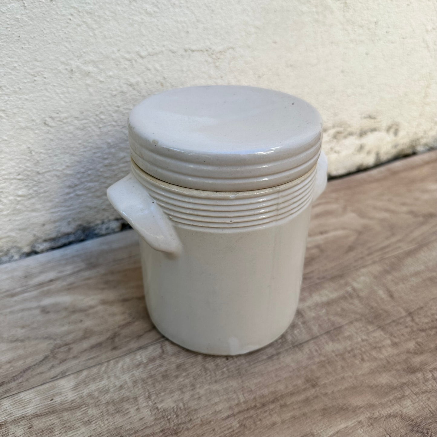 Vintage French Confit Pot Stoneware Grease Jar with Lid 1108234 Unmarked