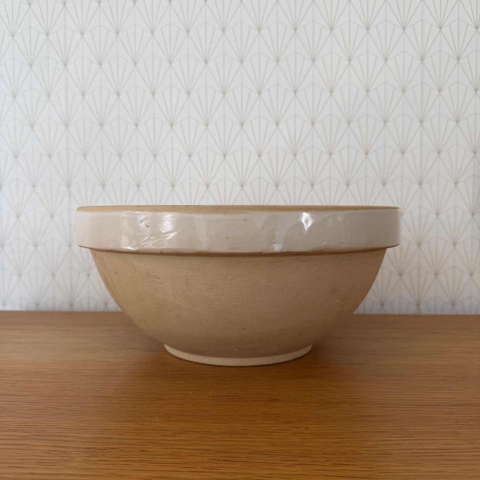 Large Vintage French Stoneware Mixing Bowl Salad Serving 13" 1408262 Fleamarketfrance