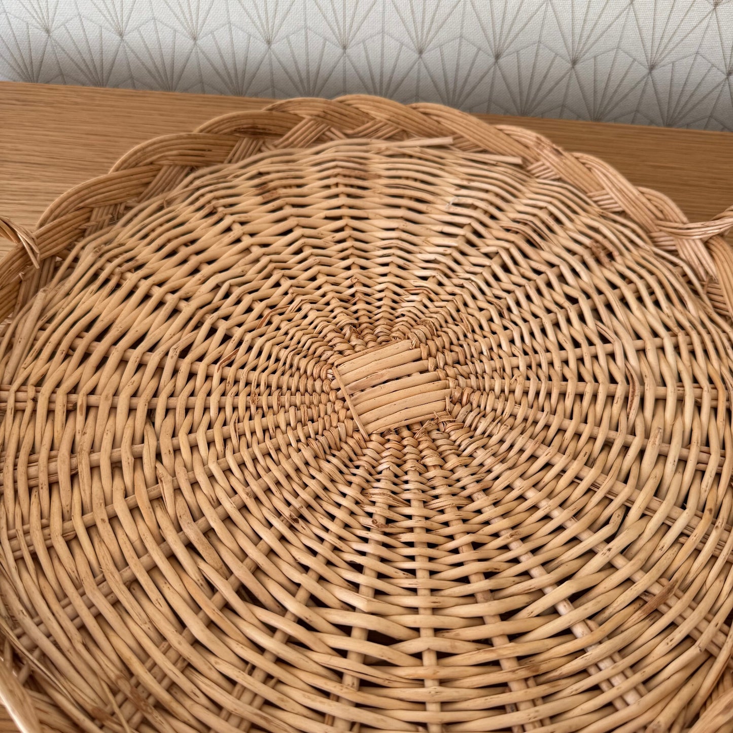 French Rattan Basket Vintage Wicker Tray Braided Handles Display 1102253 Fleamarketfrance
