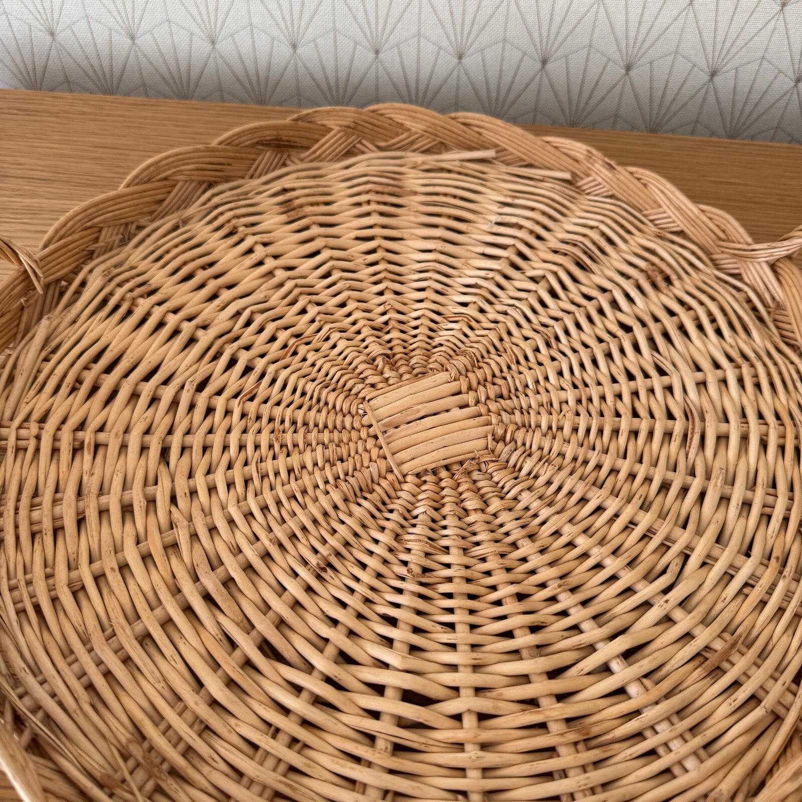 French Rattan Basket Vintage Wicker Tray Braided Handles Display 1102253 Fleamarketfrance