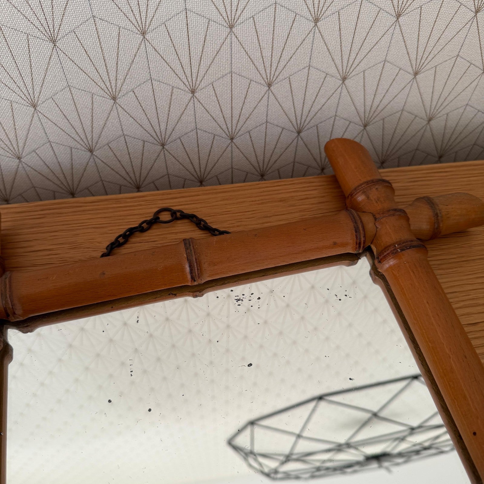 Vintage French wood faux bamboo WALL-HANGING MIRROR 0202268 Fleamarketfrance