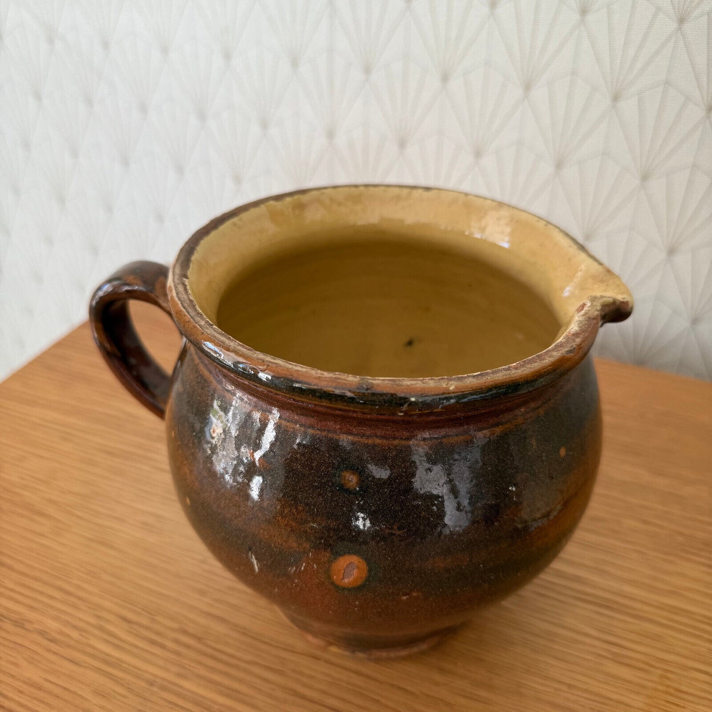 French vintage stoneware potery pitcher from France 6 1/4" 09022513 - Fleamarketfrance