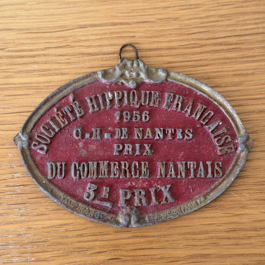French Vintage Horse Plaque Society Award Trophy Sign Nantes 1956 1212252 Fleamarketfrance : French vintage and antique decor