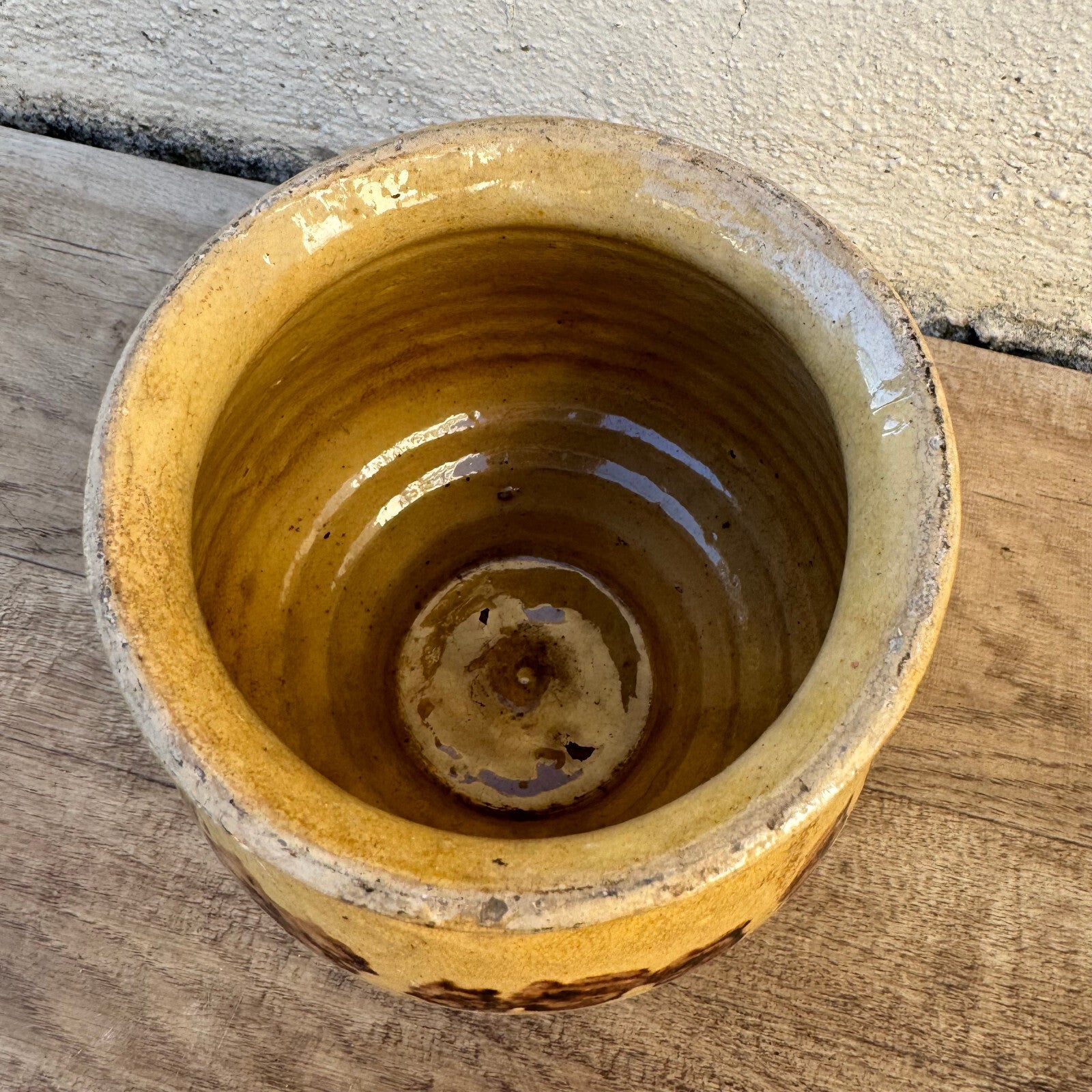 Antique French Honey Pot Terracotta Yellow Glaze Pottery c1900 1202258 Unmarked