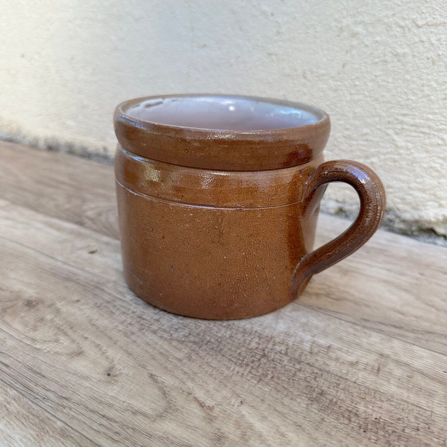 FRENCH VINTAGE confit jug mug cup glazed brown 01112320 - Fleamarketfrance