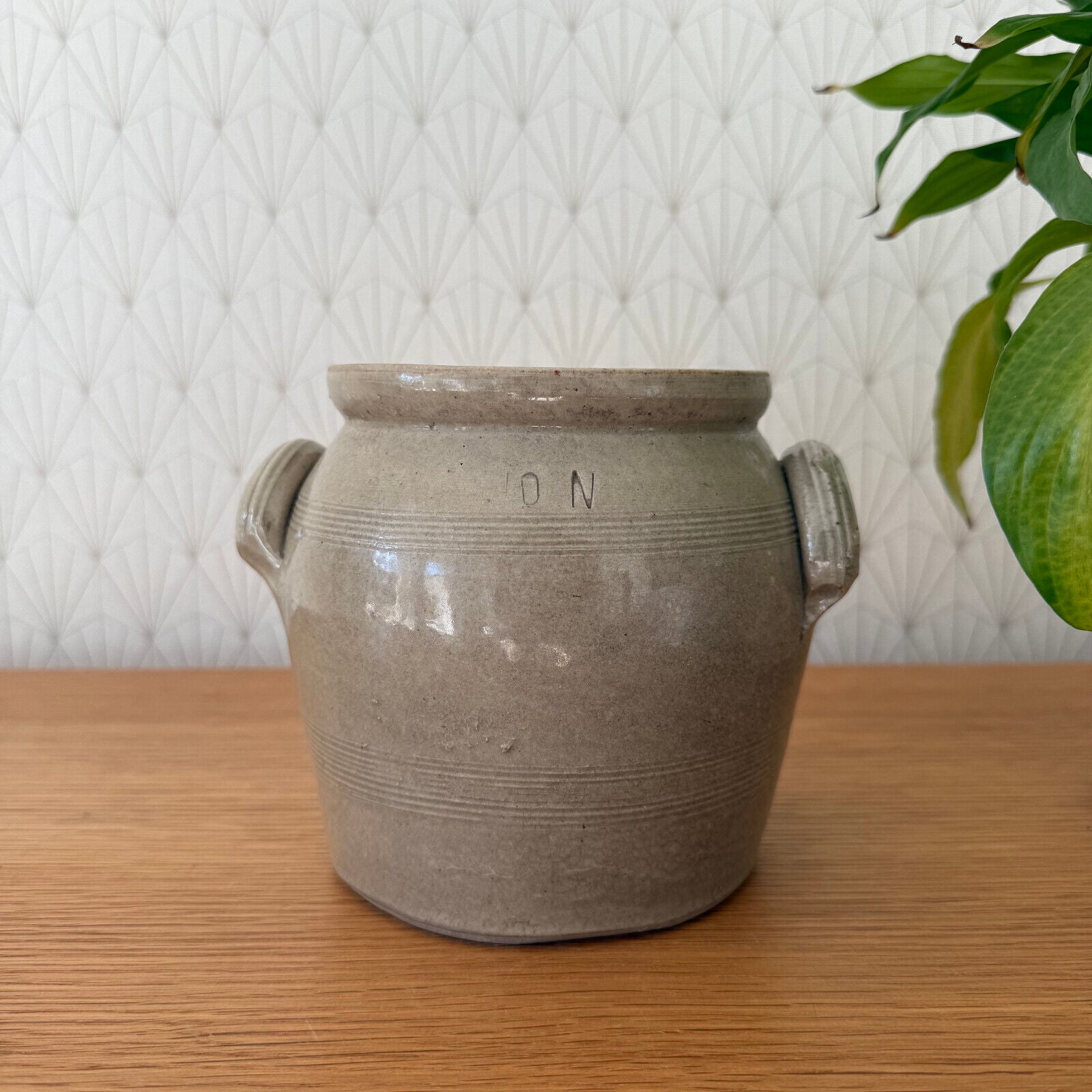 Handmade Glazed Grey Beige Vintage French Confit Grease Pot Stoneware  0902259 - Fleamarketfrance