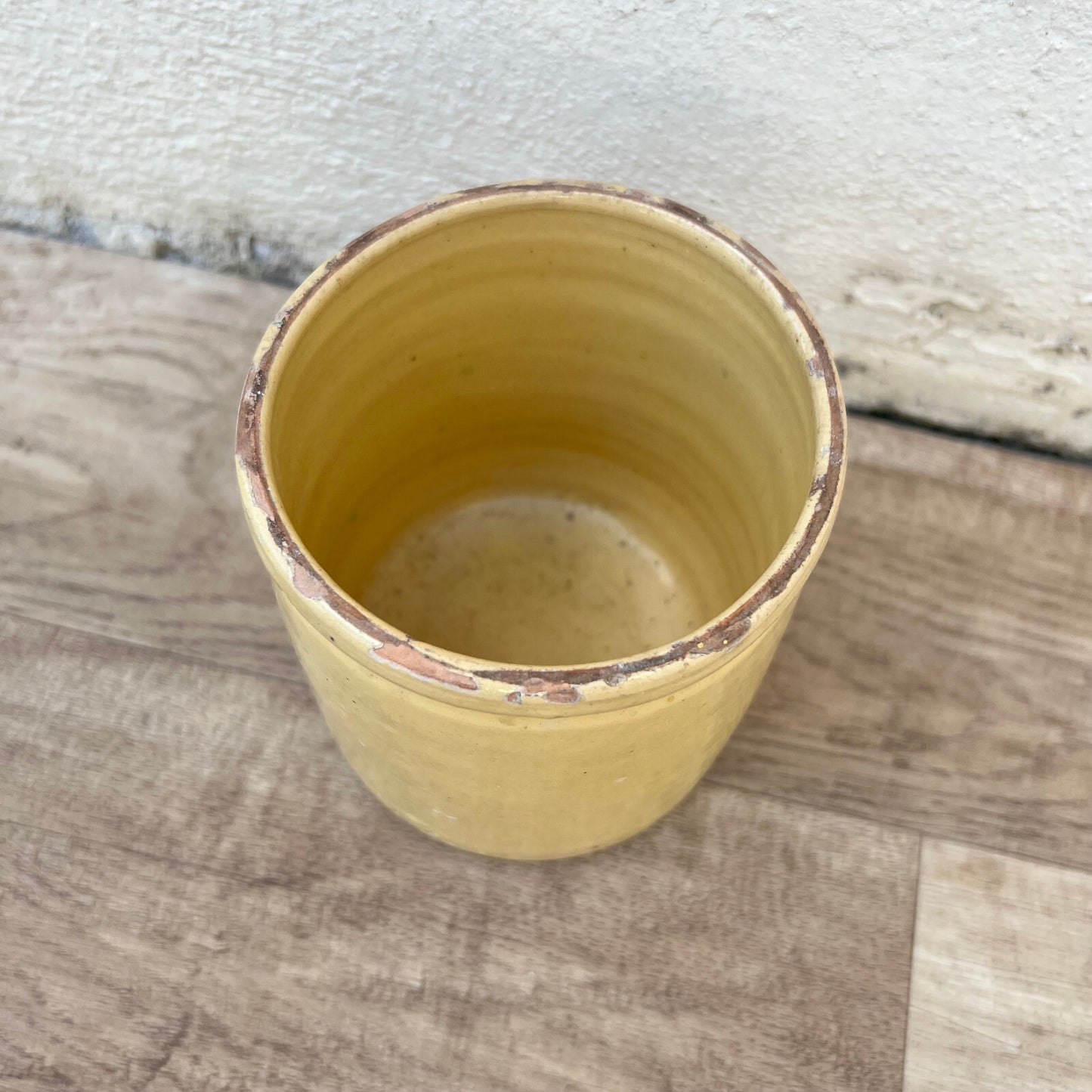 Antique French Confit Pot Yellow Terracotta Glazed Crock AV Maker 1512241 Unmarked